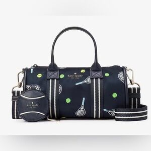 Kate Spade Rosie Racquet and Tennis Ball Blue Small Nylon Duffle Crossbody Purse